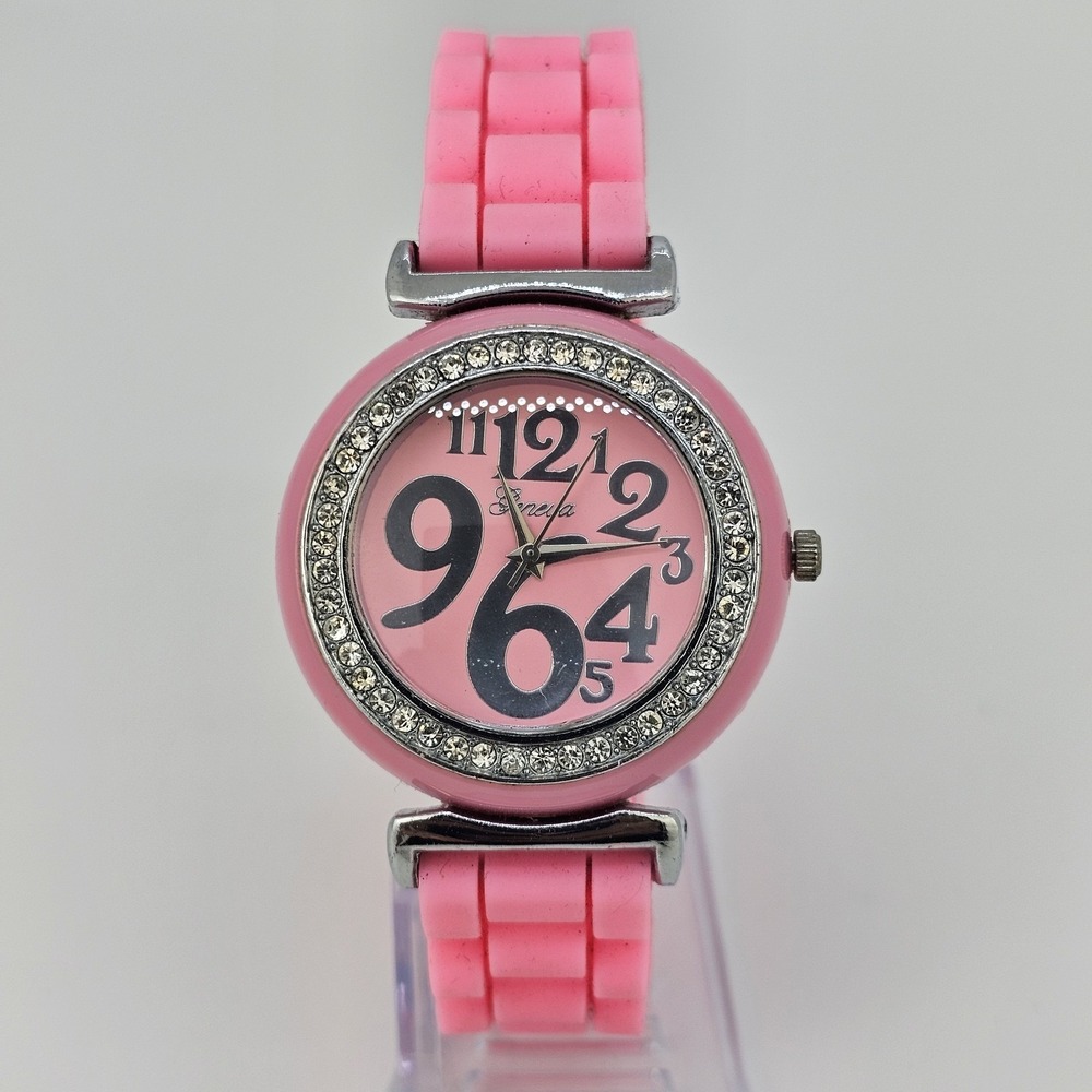 40MM‎ Women's Watch Pink Dial Gray Bezel Pink Plastic Bands New Battery